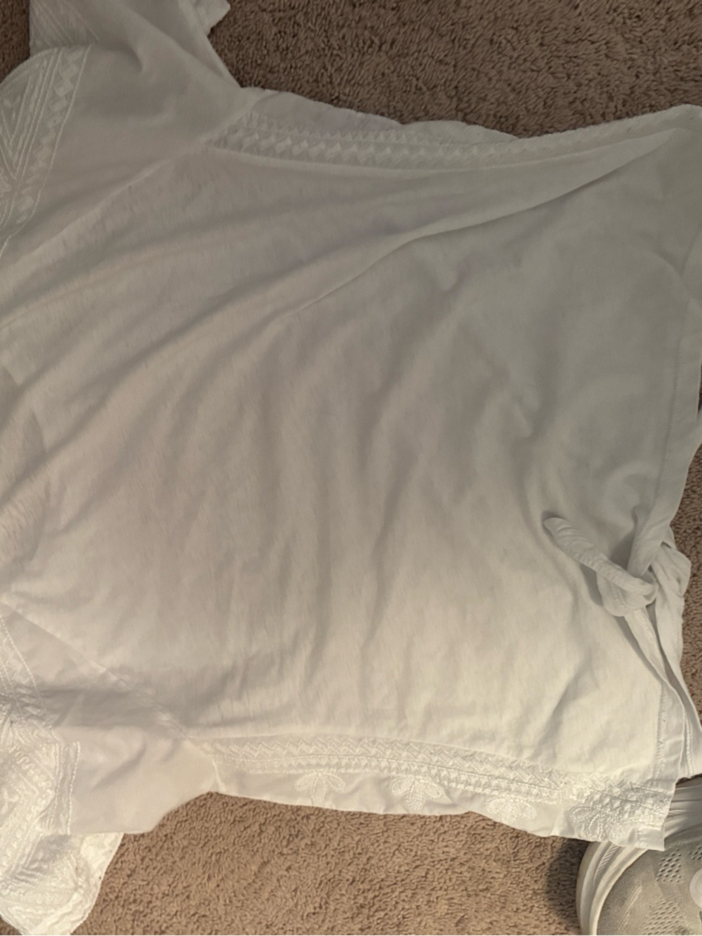 Women's White Short Sleeve Tunic Top with Embroidered Trim